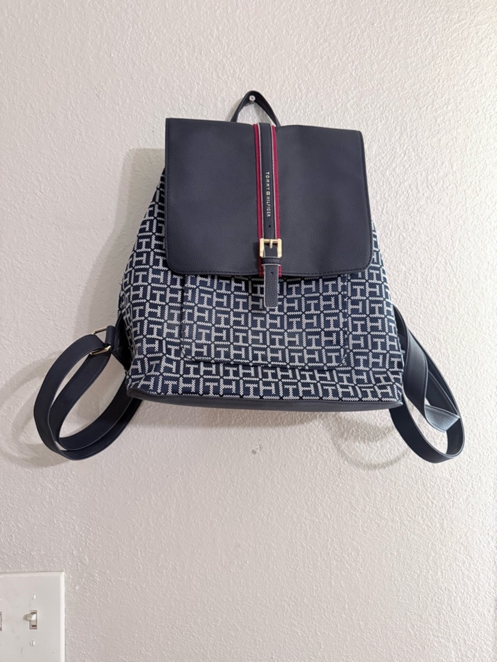 Tommy Hilfiger Navy and Red Logo Jacquard Backpack